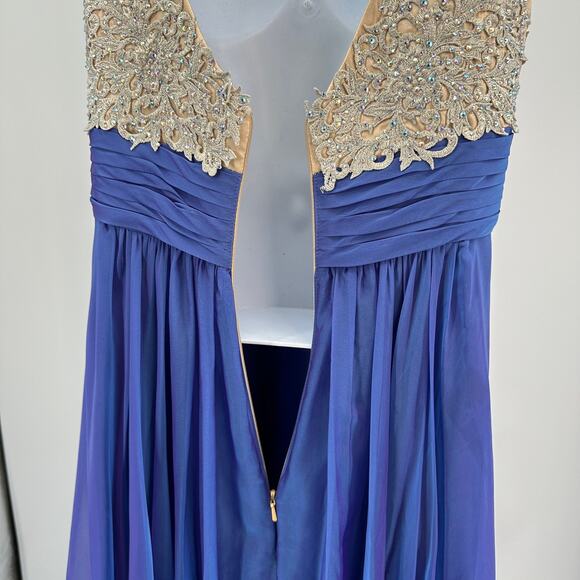 La Femme Prom Dress SZ 6 Blue Violet Formal Gown Embellished Lace Top Sleeveless - Picture 6 of 15